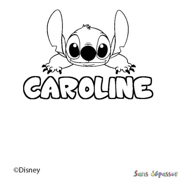 Coloriage pr&eacute;nom CAROLINE - d&eacute;cor Stitch