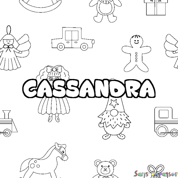 Coloriage prénom CASSANDRA - d&eacute;cor Jouets