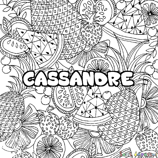 Coloriage prénom CASSANDRE - d&eacute;cor Mandala fruits
