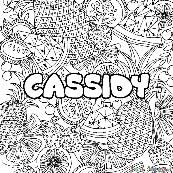 Coloriage prénom CASSIDY - d&eacute;cor Mandala fruits