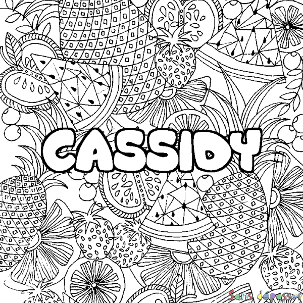 Coloriage pr&eacute;nom CASSIDY - d&eacute;cor Mandala fruits