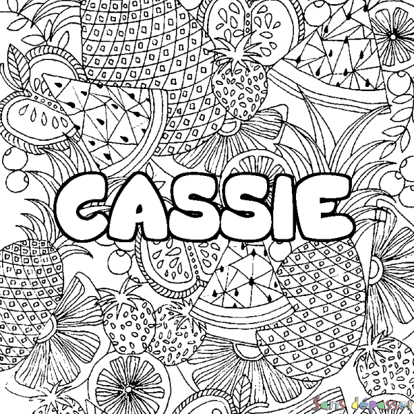 Coloriage prénom CASSIE - d&eacute;cor Mandala fruits