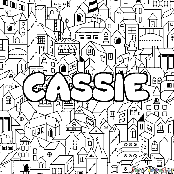 Coloriage prénom CASSIE - d&eacute;cor Ville