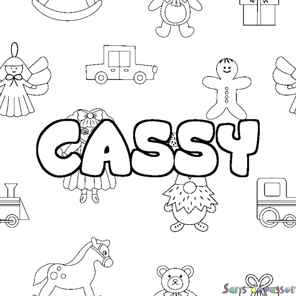 Coloriage pr&eacute;nom CASSY - d&eacute;cor Jouets