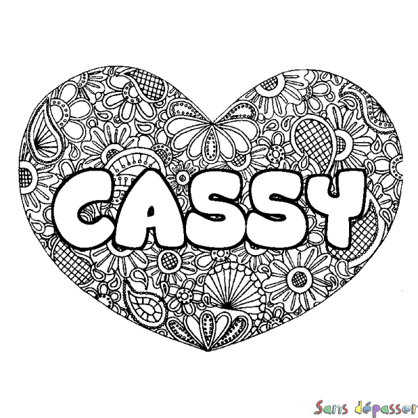 Coloriage pr&eacute;nom CASSY - d&eacute;cor Mandala coeur