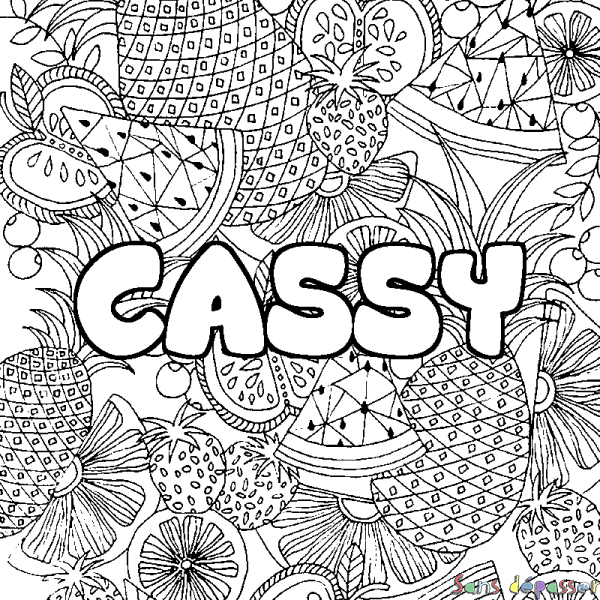 Coloriage prénom CASSY - d&eacute;cor Mandala fruits