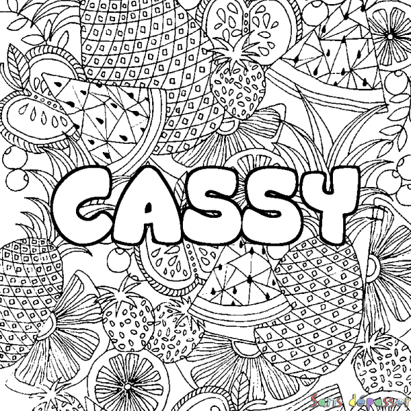 Coloriage pr&eacute;nom CASSY - d&eacute;cor Mandala fruits