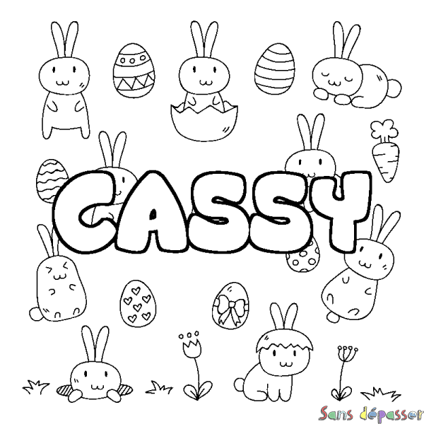 Coloriage pr&eacute;nom CASSY - d&eacute;cor Paques