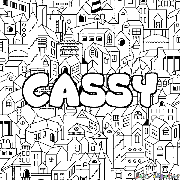 Coloriage prénom CASSY - d&eacute;cor Ville