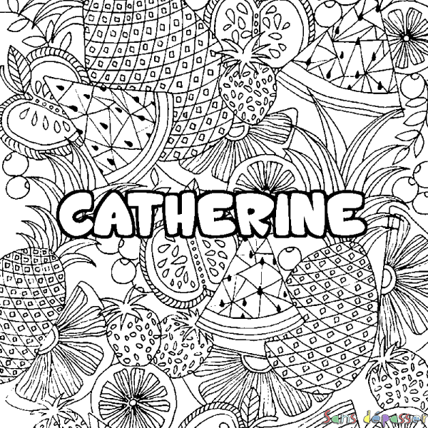 Coloriage pr&eacute;nom CATHERINE - d&eacute;cor Mandala fruits