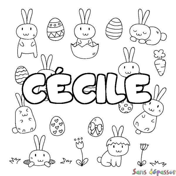 Coloriage pr&eacute;nom C&Eacute;CILE - d&eacute;cor Paques