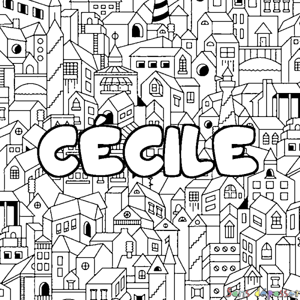 Coloriage prénom C&Eacute;CILE - d&eacute;cor Ville
