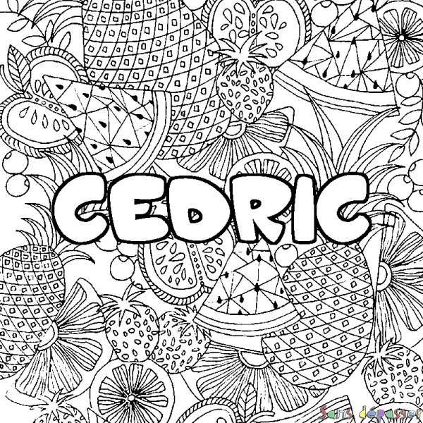 Coloriage pr&eacute;nom CEDRIC - d&eacute;cor Mandala fruits