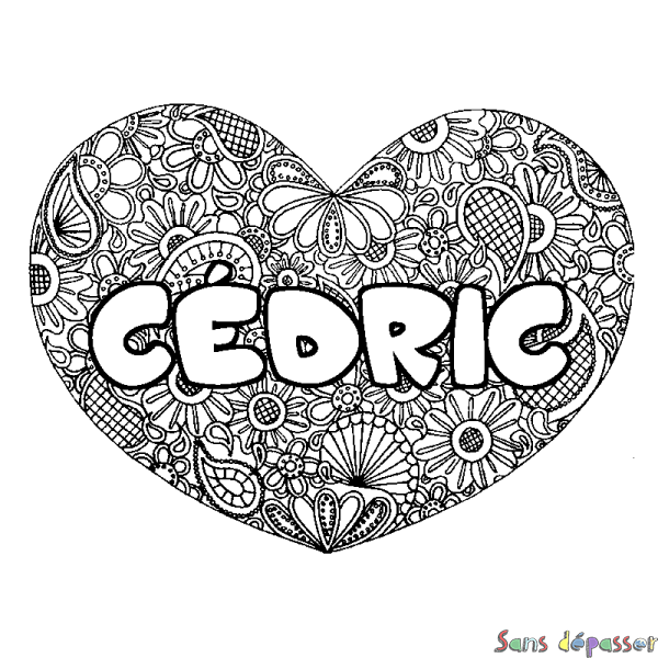 Coloriage prénom C&Eacute;DRIC - d&eacute;cor Mandala coeur