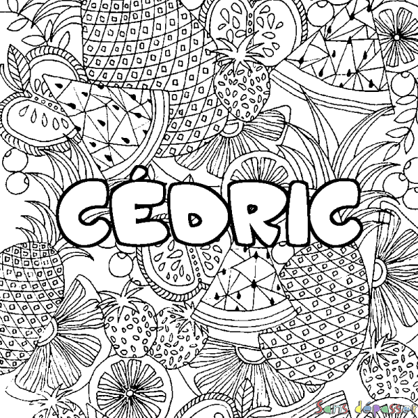 Coloriage pr&eacute;nom C&Eacute;DRIC - d&eacute;cor Mandala fruits