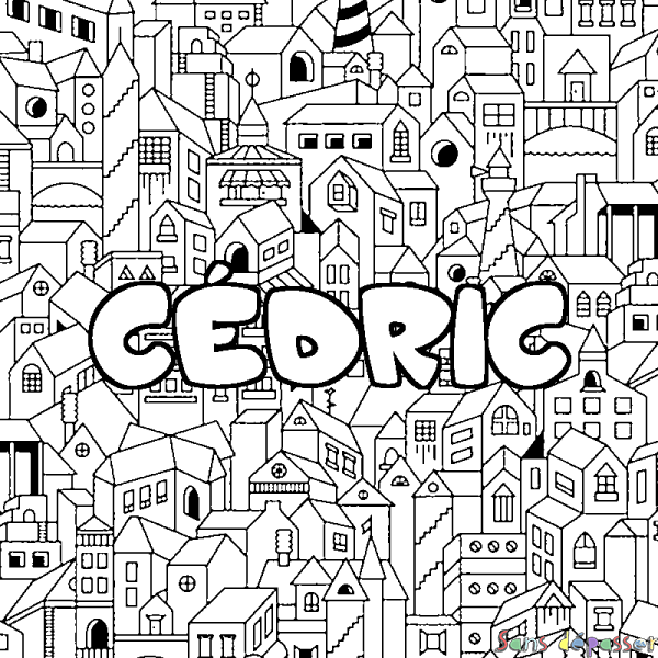 Coloriage pr&eacute;nom C&Eacute;DRIC - d&eacute;cor Ville