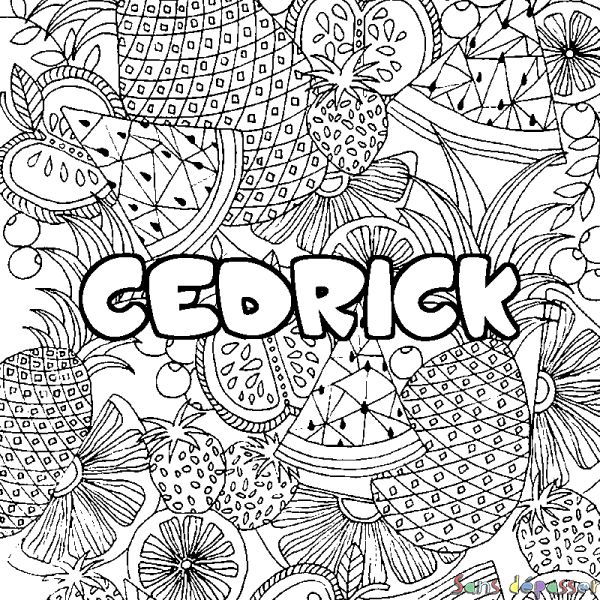 Coloriage prénom CEDRICK - d&eacute;cor Mandala fruits