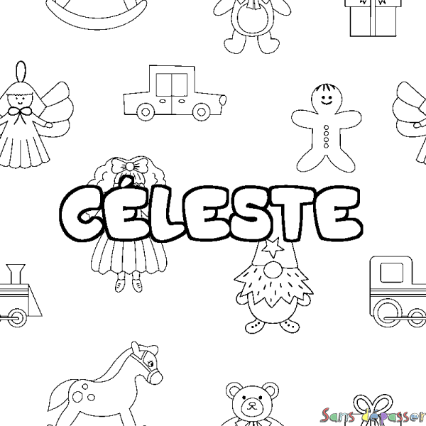 Coloriage pr&eacute;nom C&Eacute;LESTE - d&eacute;cor Jouets