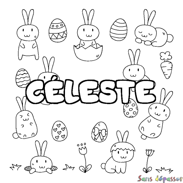 Coloriage pr&eacute;nom C&Eacute;LESTE - d&eacute;cor Paques
