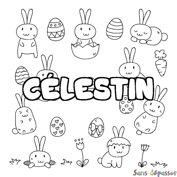 Coloriage pr&eacute;nom C&Eacute;LESTIN - d&eacute;cor Paques