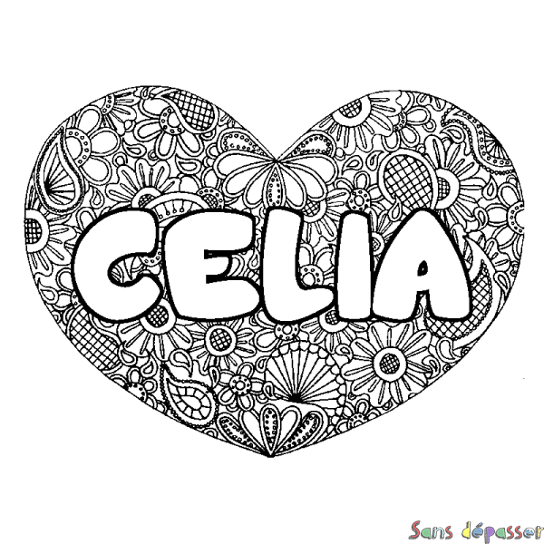 Anterior Fotoeléctrico Agarrar Coloriage prénom CELIA - décor Mandala coeur - Sans Dépasser