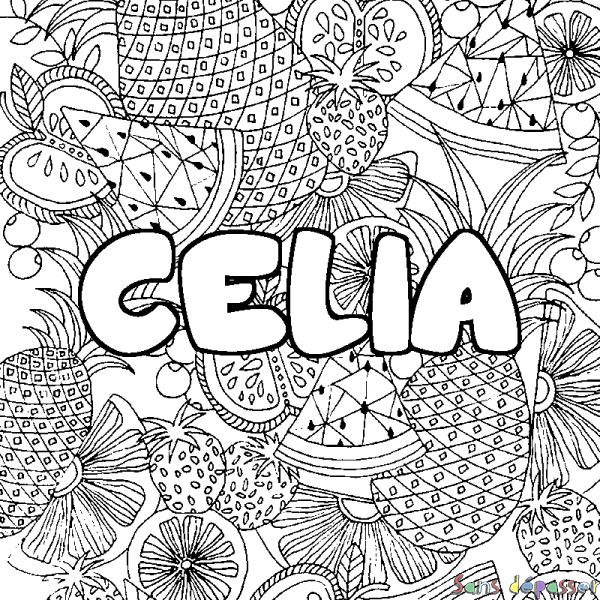 Coloriage prénom CELIA - d&eacute;cor Mandala fruits