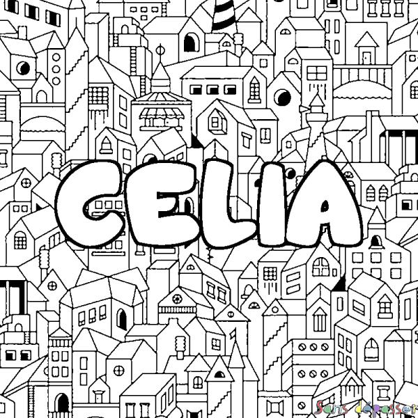 Coloriage prénom CELIA - d&eacute;cor Ville