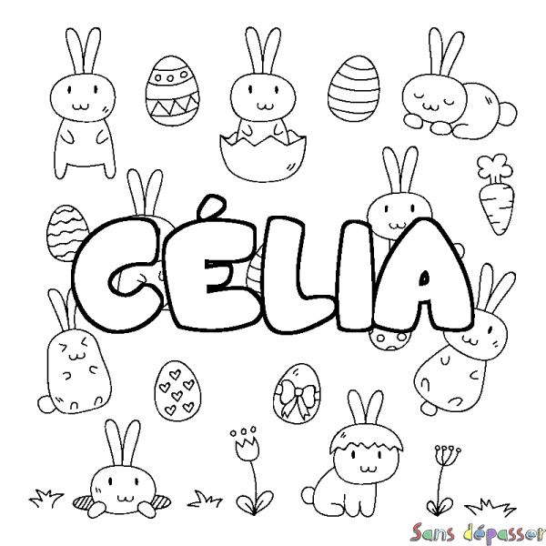 Coloriage pr&eacute;nom C&Eacute;LIA - d&eacute;cor Paques