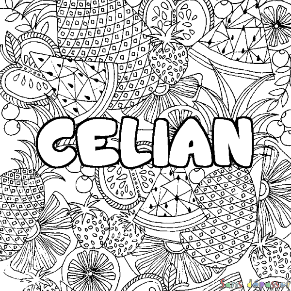Coloriage prénom CELIAN - d&eacute;cor Mandala fruits