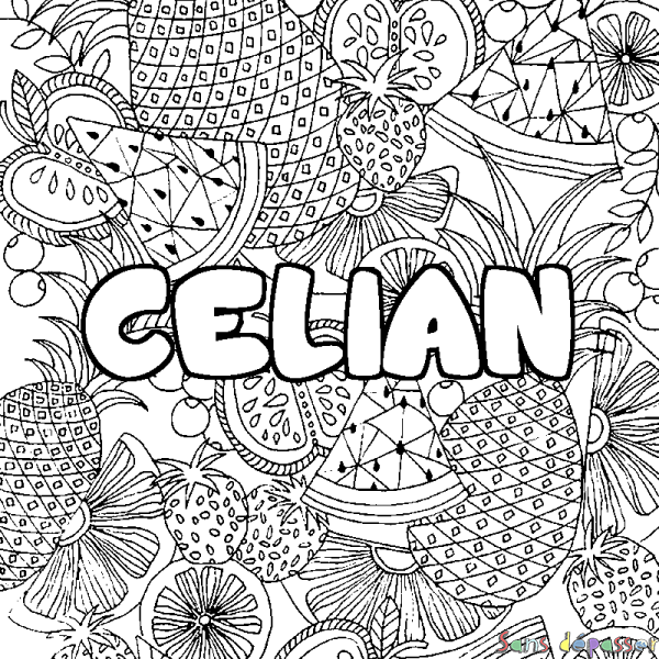Coloriage pr&eacute;nom CELIAN - d&eacute;cor Mandala fruits