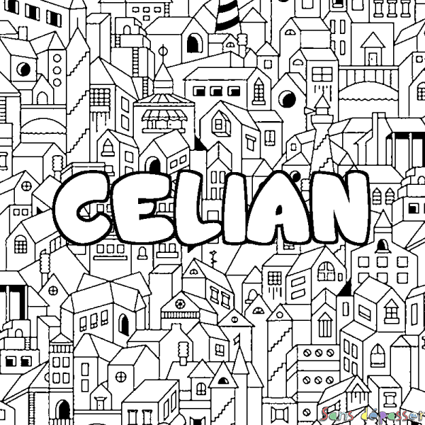 Coloriage pr&eacute;nom CELIAN - d&eacute;cor Ville