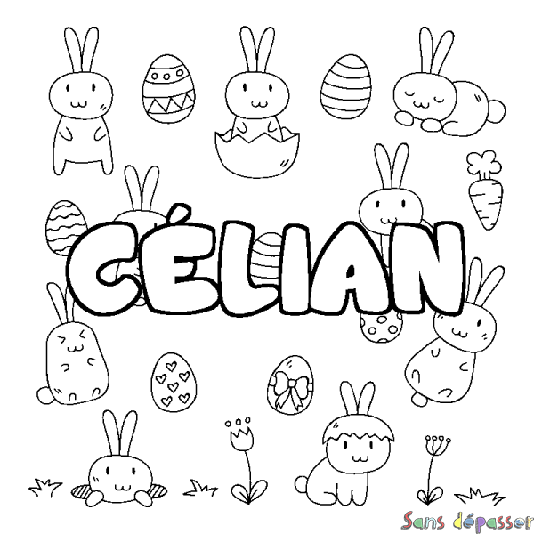 Coloriage pr&eacute;nom C&Eacute;LIAN - d&eacute;cor Paques