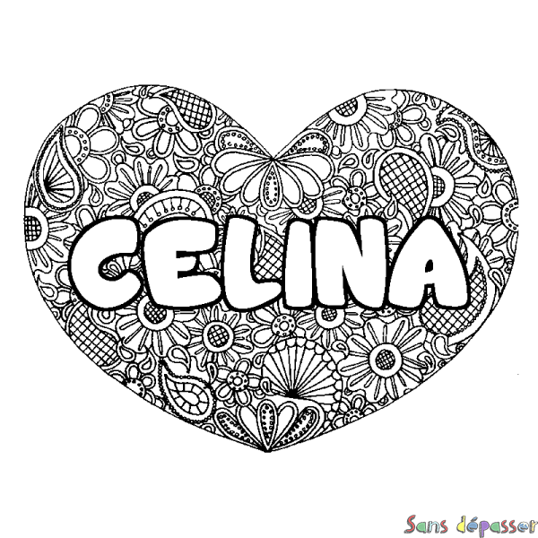 Coloriage prénom CELINA - d&eacute;cor Mandala coeur
