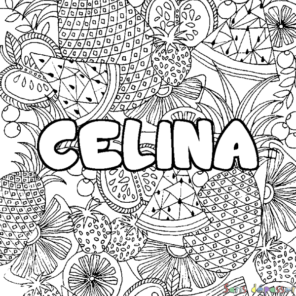 Coloriage prénom CELINA - d&eacute;cor Mandala fruits