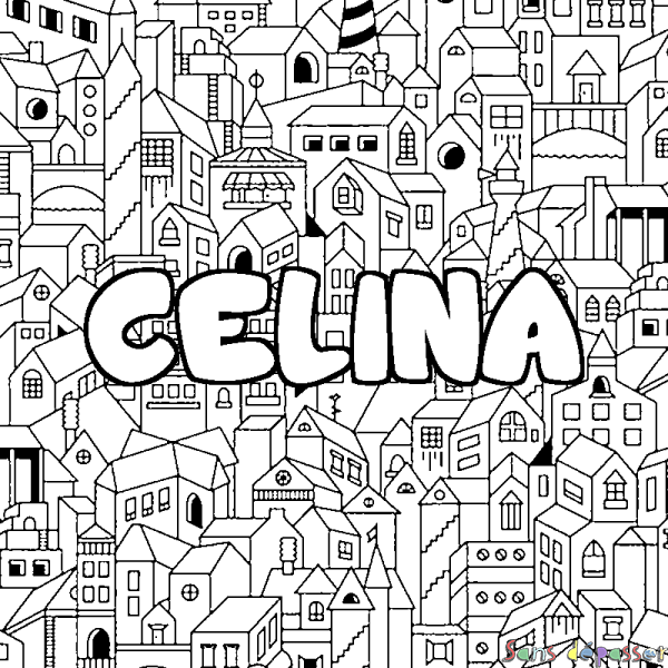 Coloriage prénom CELINA - d&eacute;cor Ville