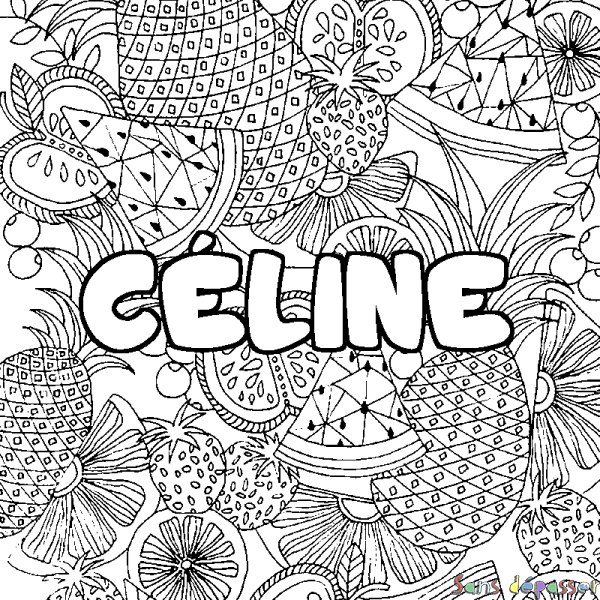 Coloriage pr&eacute;nom C&Eacute;LINE - d&eacute;cor Mandala fruits