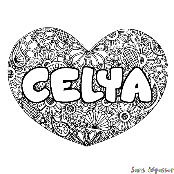 Coloriage prénom CELYA - d&eacute;cor Mandala coeur