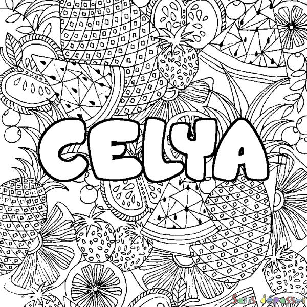 Coloriage prénom CELYA - d&eacute;cor Mandala fruits