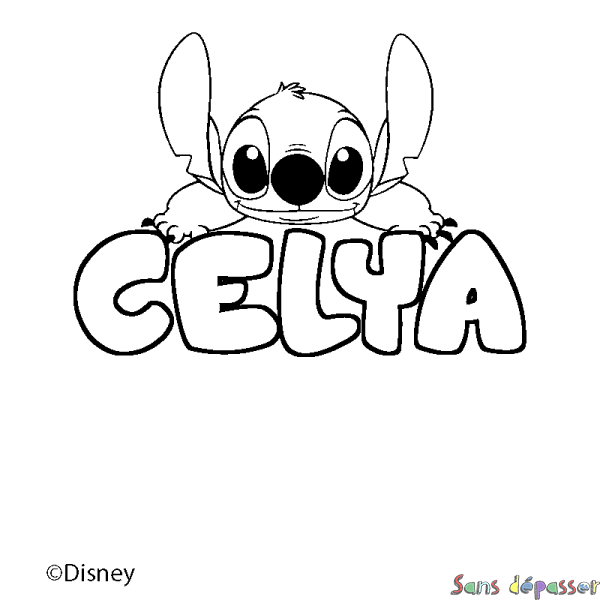 Coloriage pr&eacute;nom CELYA - d&eacute;cor Stitch
