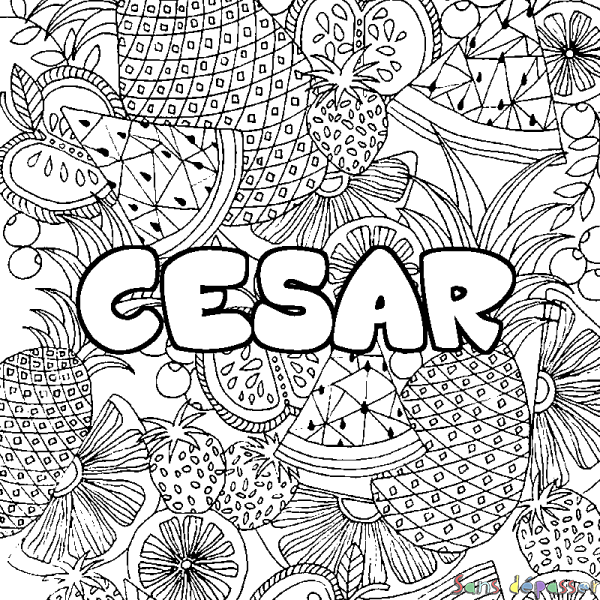 Coloriage prénom CESAR - d&eacute;cor Mandala fruits