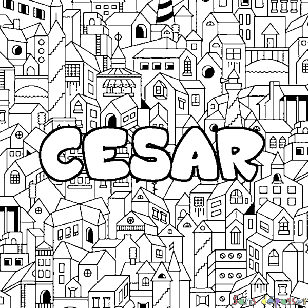 Coloriage prénom CESAR - d&eacute;cor Ville