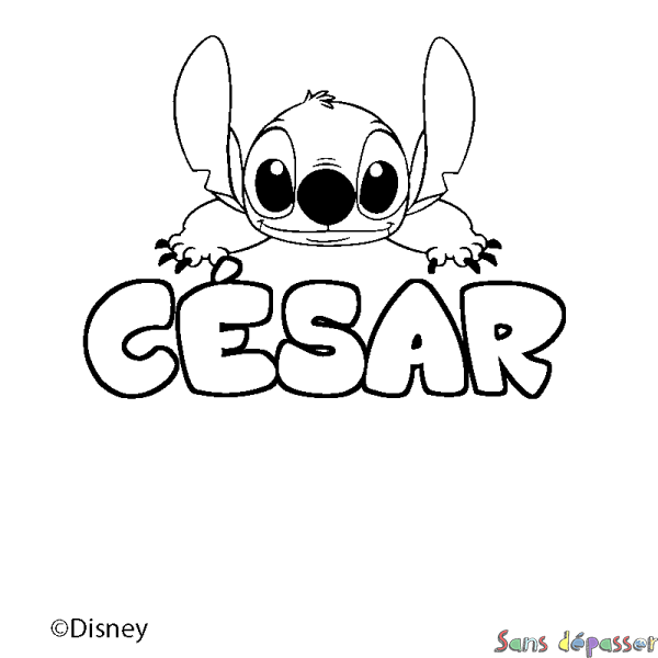 Coloriage pr&eacute;nom C&Eacute;SAR - d&eacute;cor Stitch