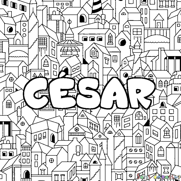 Coloriage pr&eacute;nom C&Eacute;SAR - d&eacute;cor Ville