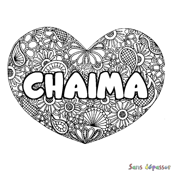 Coloriage prénom CHAIMA - d&eacute;cor Mandala coeur
