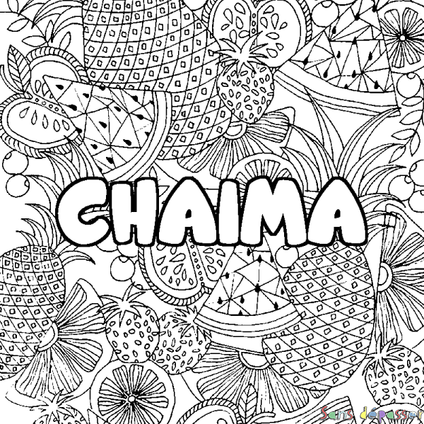 Coloriage prénom CHAIMA - d&eacute;cor Mandala fruits