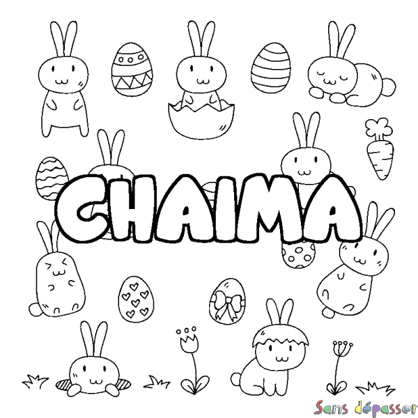 Coloriage pr&eacute;nom CHAIMA - d&eacute;cor Paques