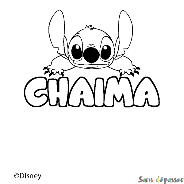 Coloriage pr&eacute;nom CHAIMA - d&eacute;cor Stitch