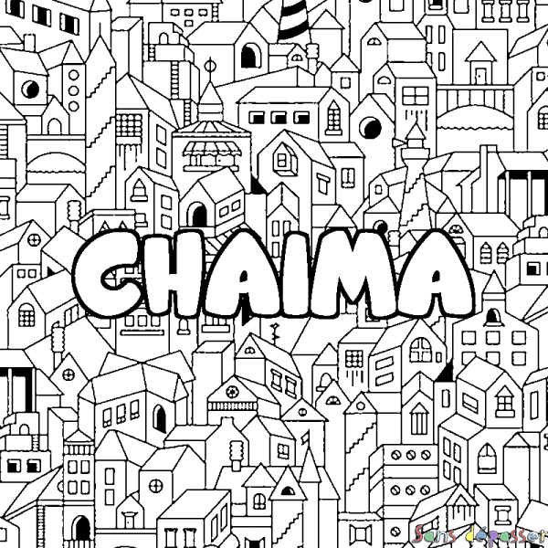 Coloriage prénom CHAIMA - d&eacute;cor Ville