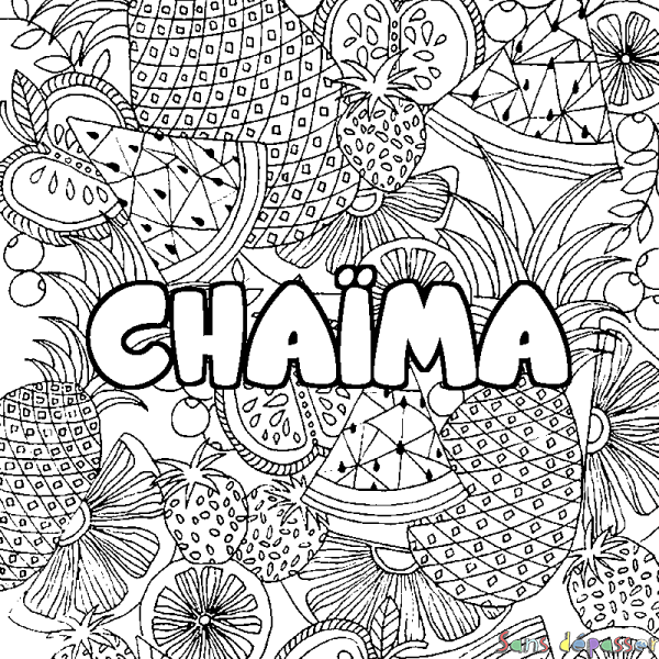 Coloriage prénom CHA&Iuml;MA - d&eacute;cor Mandala fruits