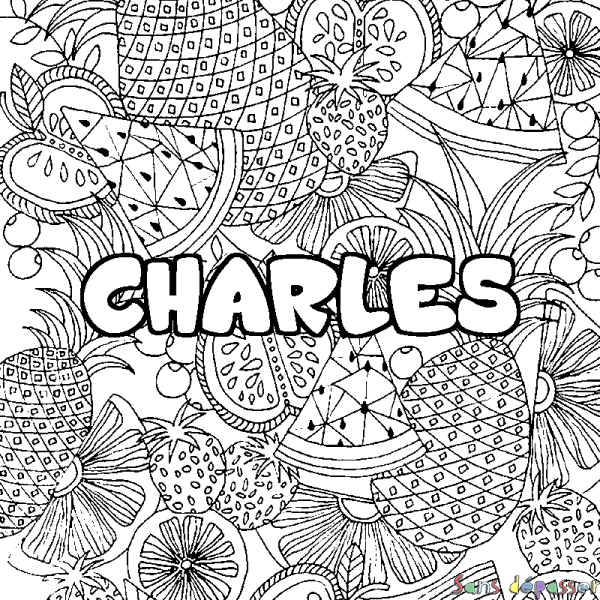 Coloriage prénom CHARLES - d&eacute;cor Mandala fruits